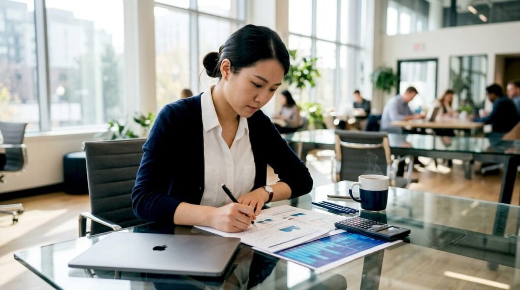 Data scientist reviewing multivariate analysis reports
