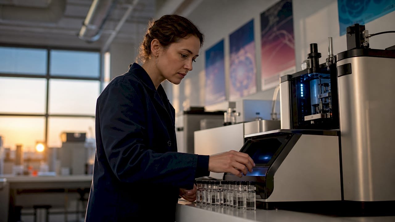 Scientist operating a mass spectrometer
