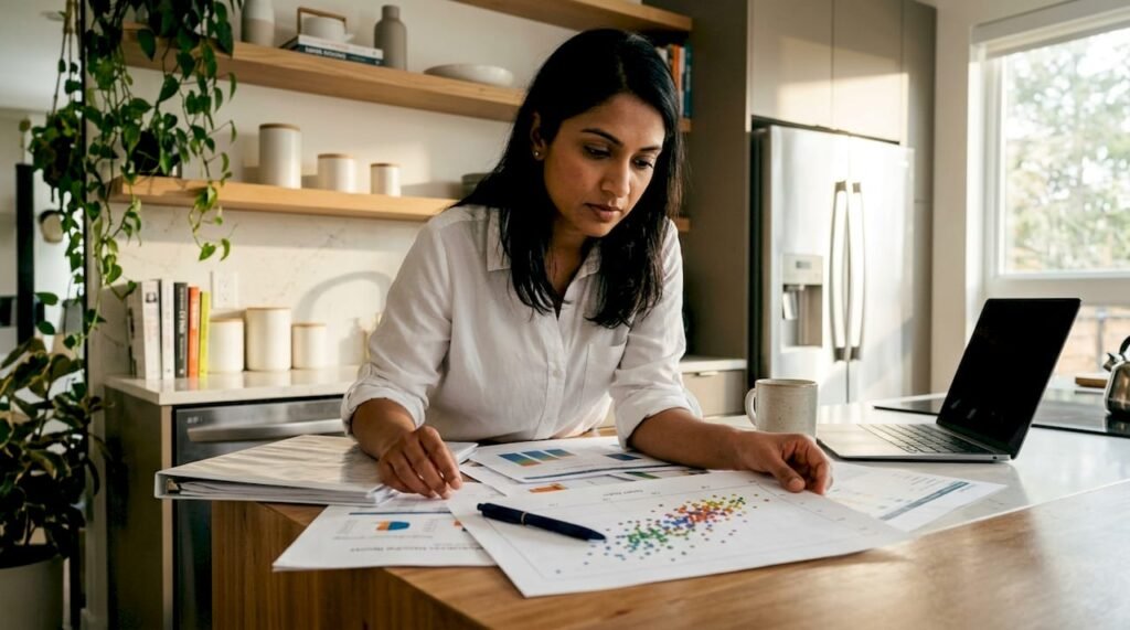 Data scientist reviewing statistical model fit charts