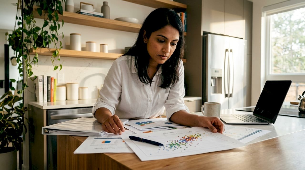 Data scientist reviewing statistical model fit charts