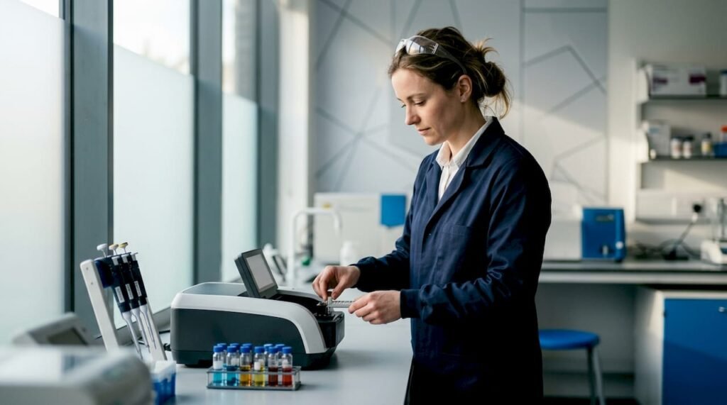 Scientist conducting mixture spectral analysis in lab